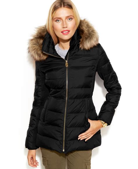 michael kors fur trim down puffer|Michael Kors faux fur jacket.